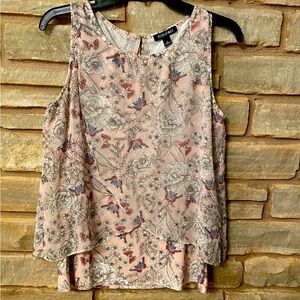 Roz & Ali Woman Top S Pink Floral Layer Flowy Sleeveless Blouse
